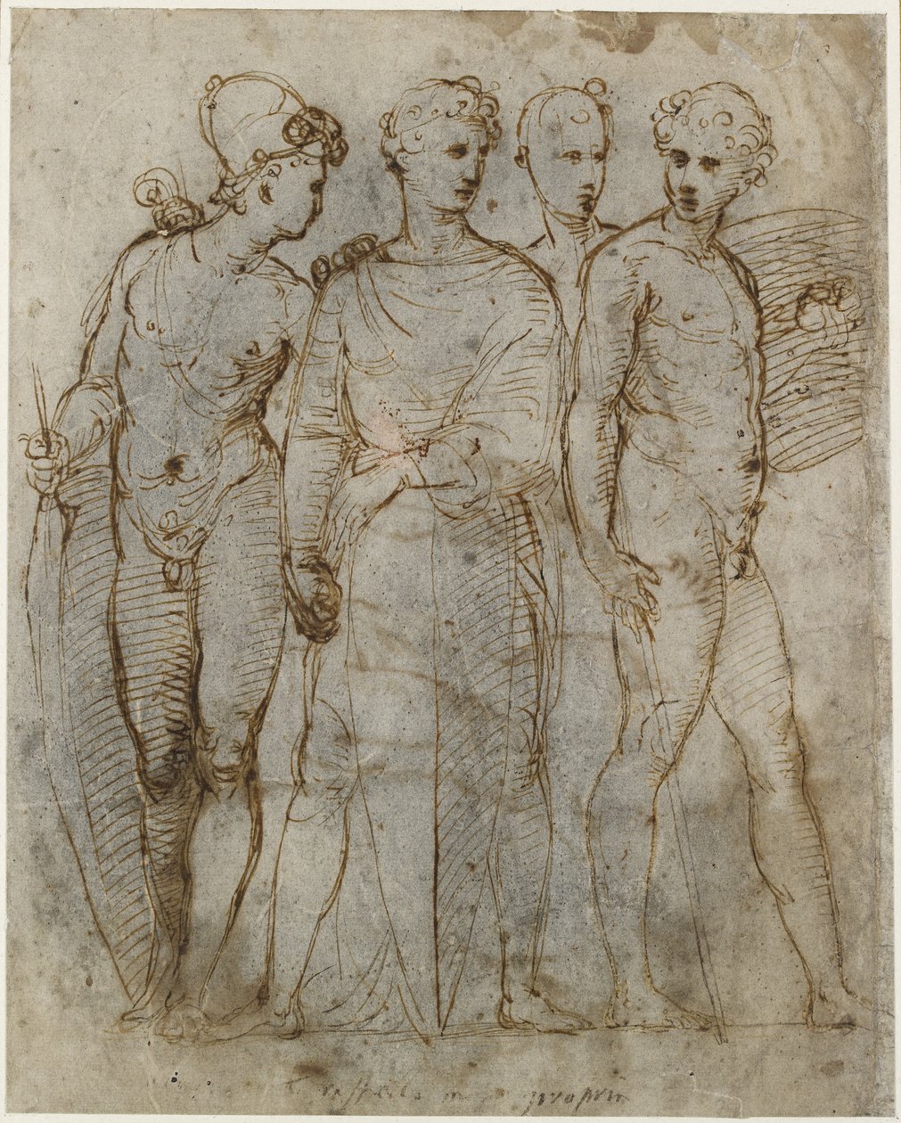Recto: Vier Staande Soldaten door Raffaello Sanzio Raphael