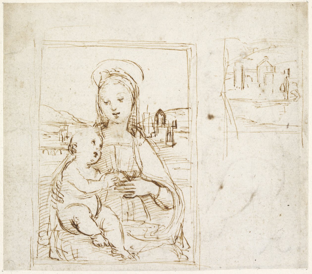 Studie voor de Maagd en Kind met een boek door Raffaello Sanzio Raphael