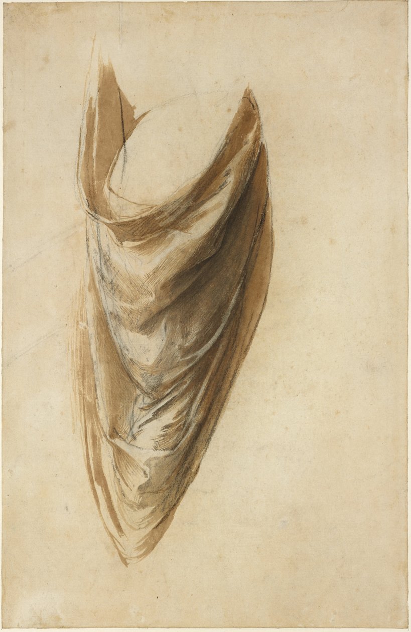 Recto: Studie van draperie voor een staand figuur door Raffaello Sanzio Raphael