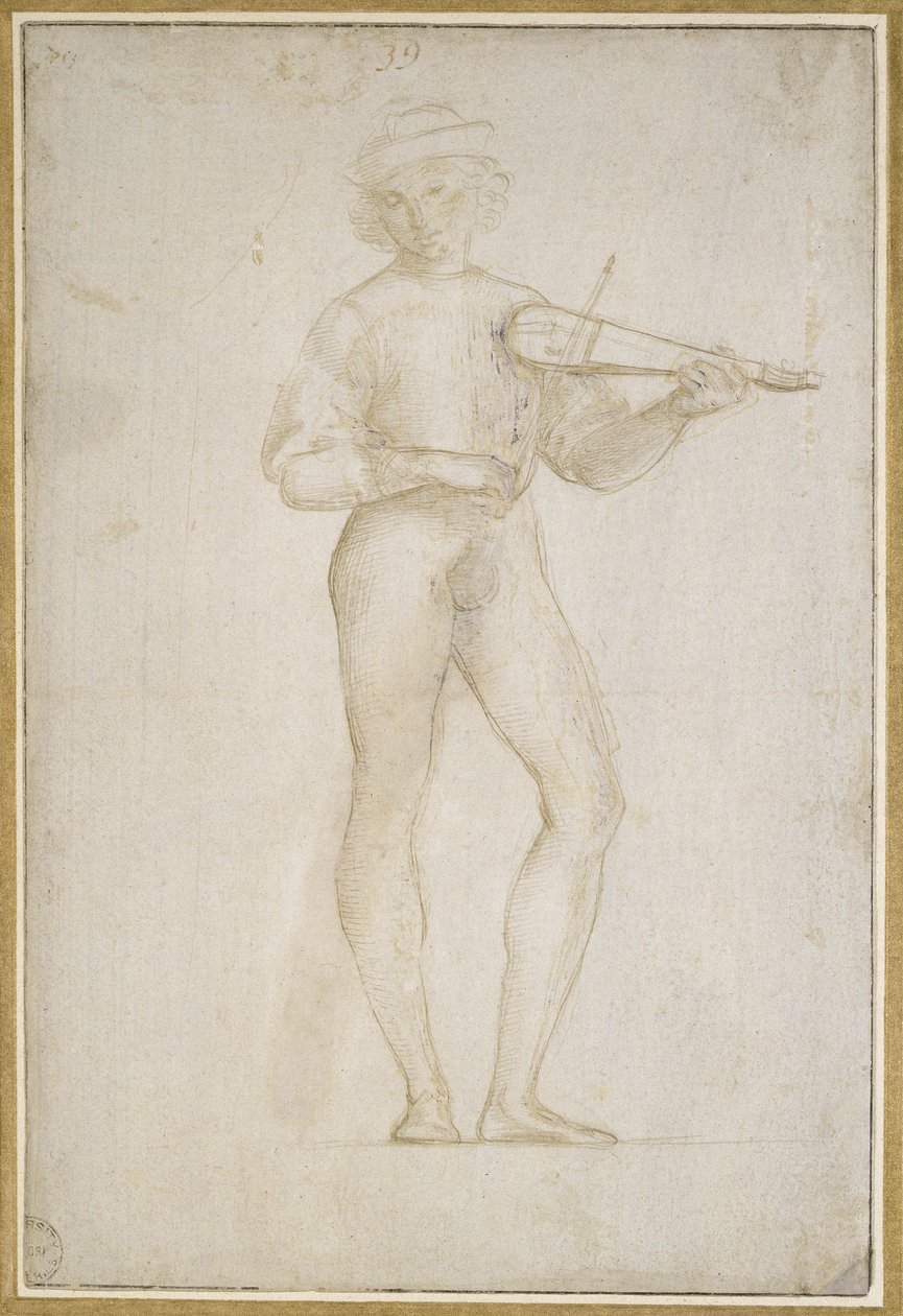 Studie van een jonge man die muziek maakt door Raffaello Sanzio Raphael