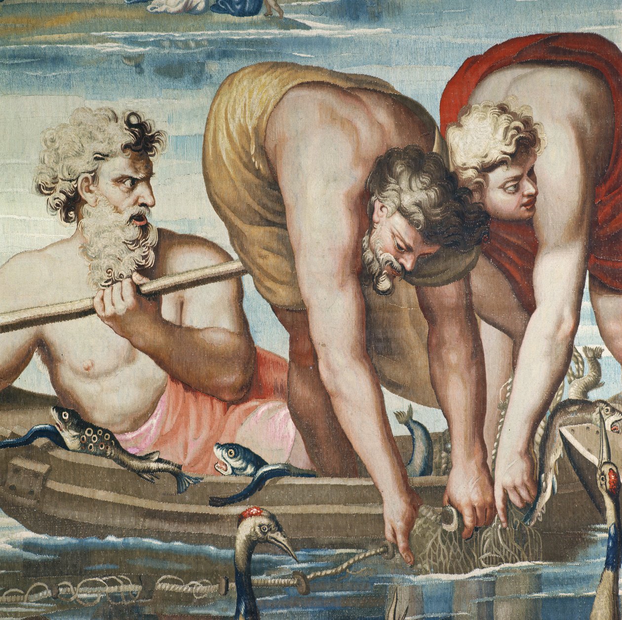 Wandtapijt met de Handelingen van de Apostelen, de wonderbaarlijke visvangst (detail) door Raffaello Sanzio Raphael
