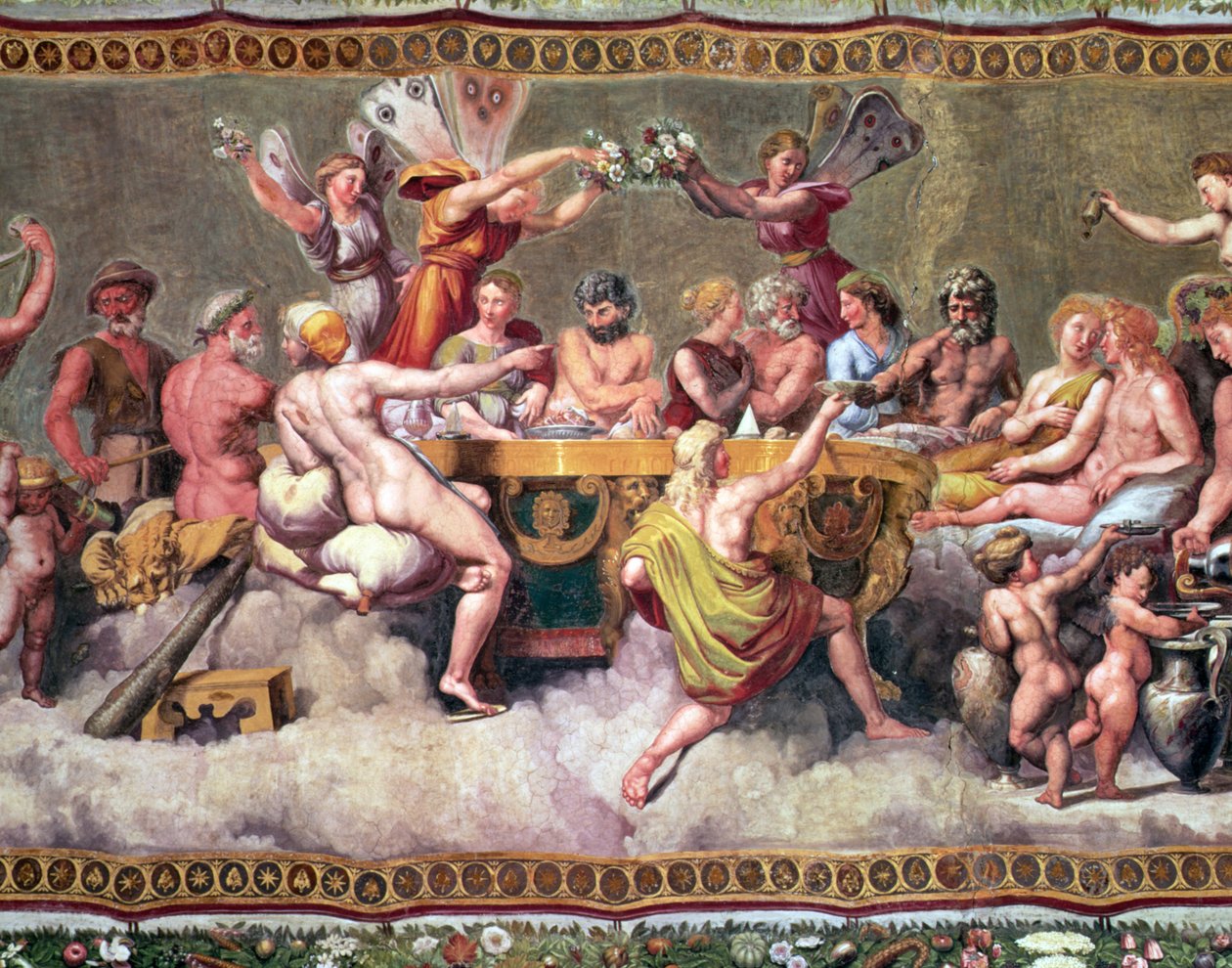 Het Banket van de Goden, plafondschildering van de Hofmakerij en Huwelijk van Cupido en Psyche (detail) door Raffaello Sanzio Raphael