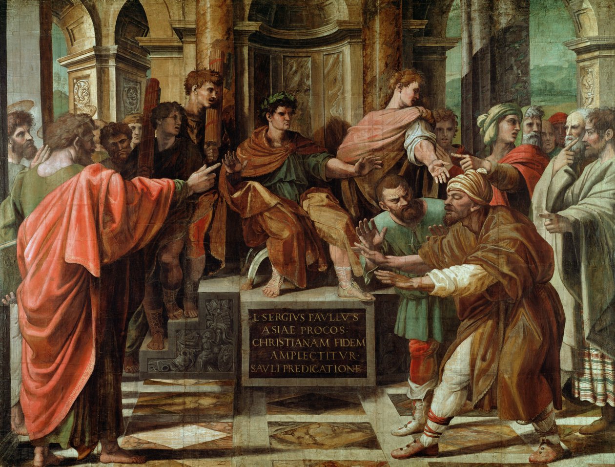 De verblinding van Elymas (cartoon voor de Sixtijnse Kapel) (voor restauratie) door Raffaello Sanzio Raphael