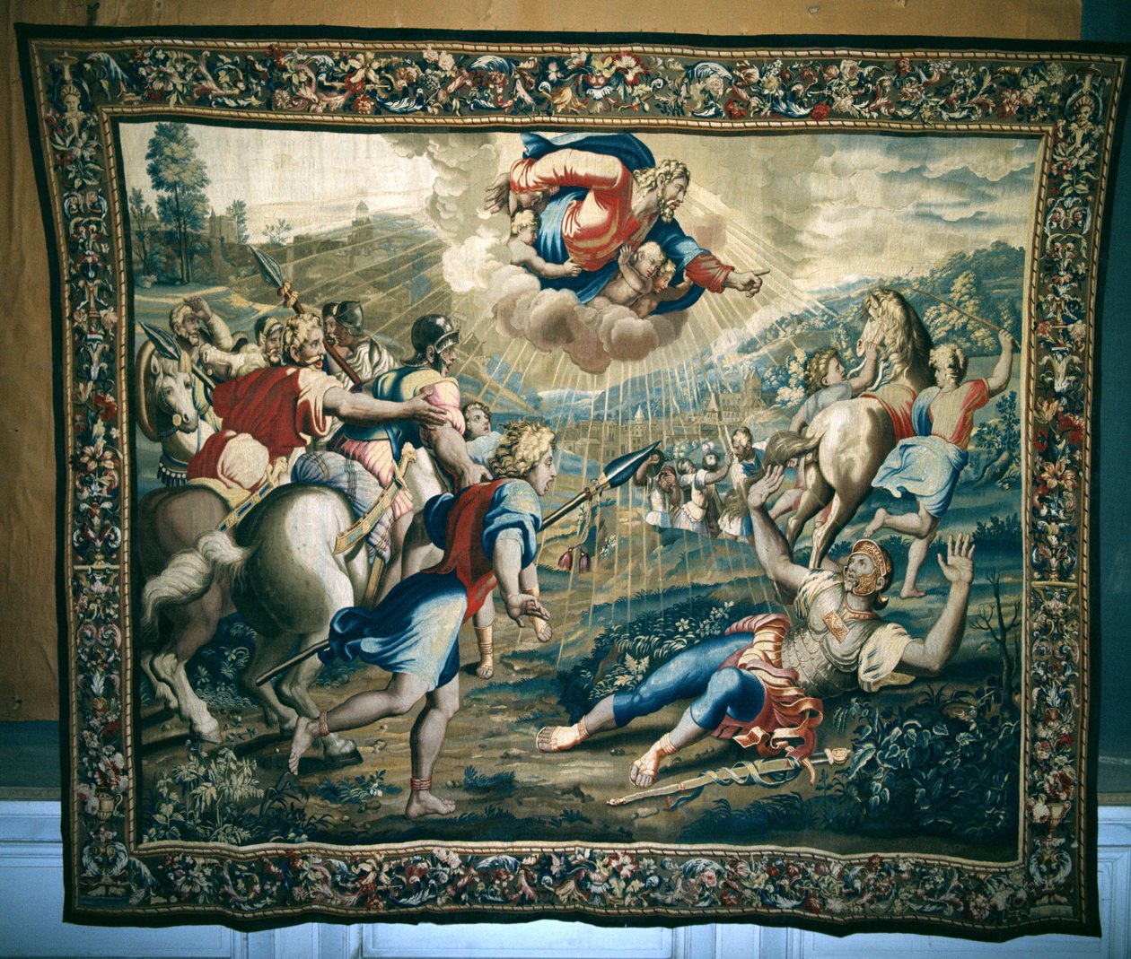 De Bekering van St. Paulus, uit een serie die de Handelingen van de Apostelen afbeeldt, geweven in de Beauvais Werkplaats onder leiding van Philippe Behagle, 1695-98 door Raffaello Sanzio Raphael
