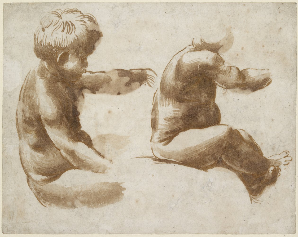 Twee levensstudies van een naakt kind door Raffaello Sanzio Raphael