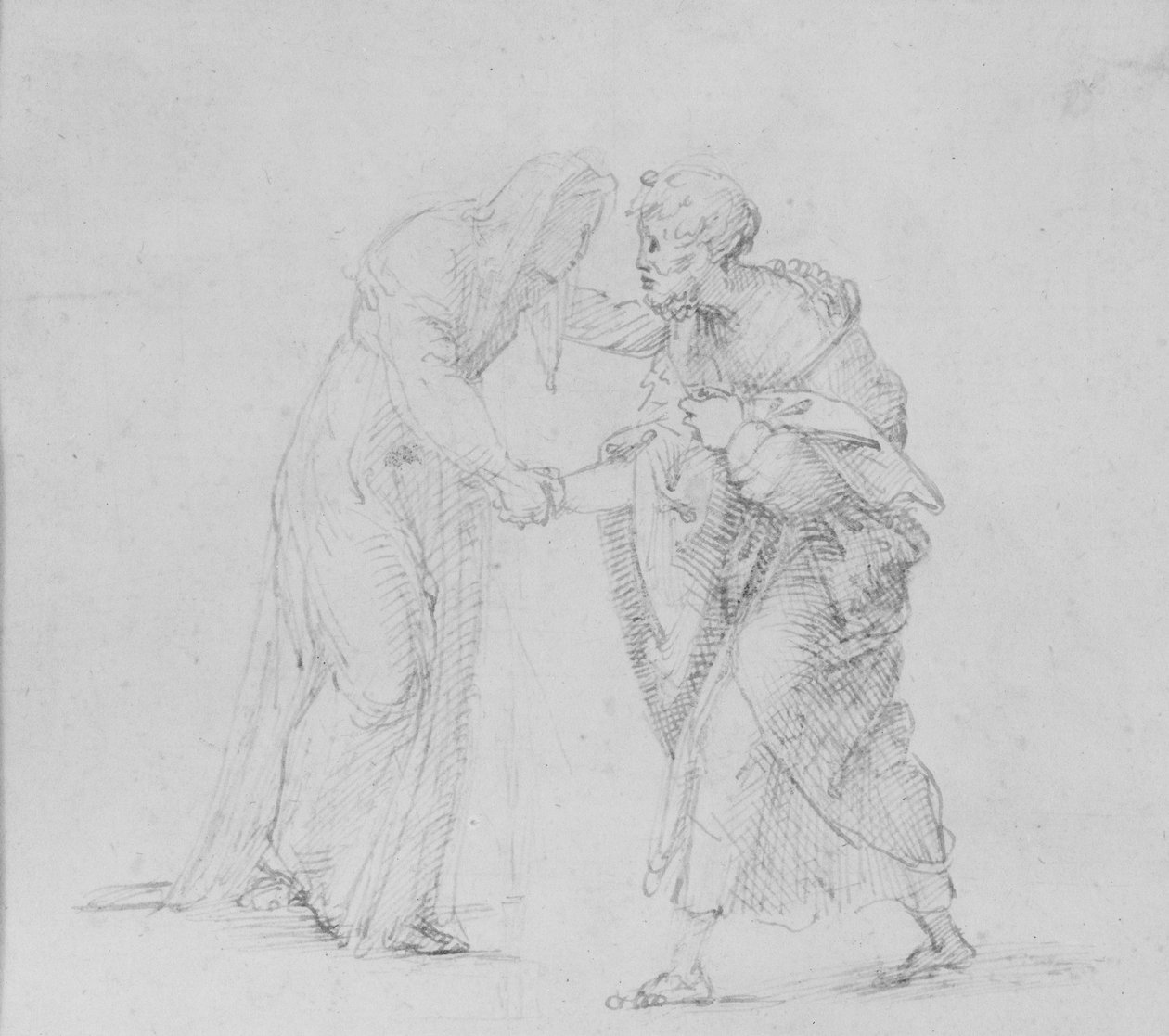 Verso: Compositie van twee figuren die de ontmoeting van Joachim en ...