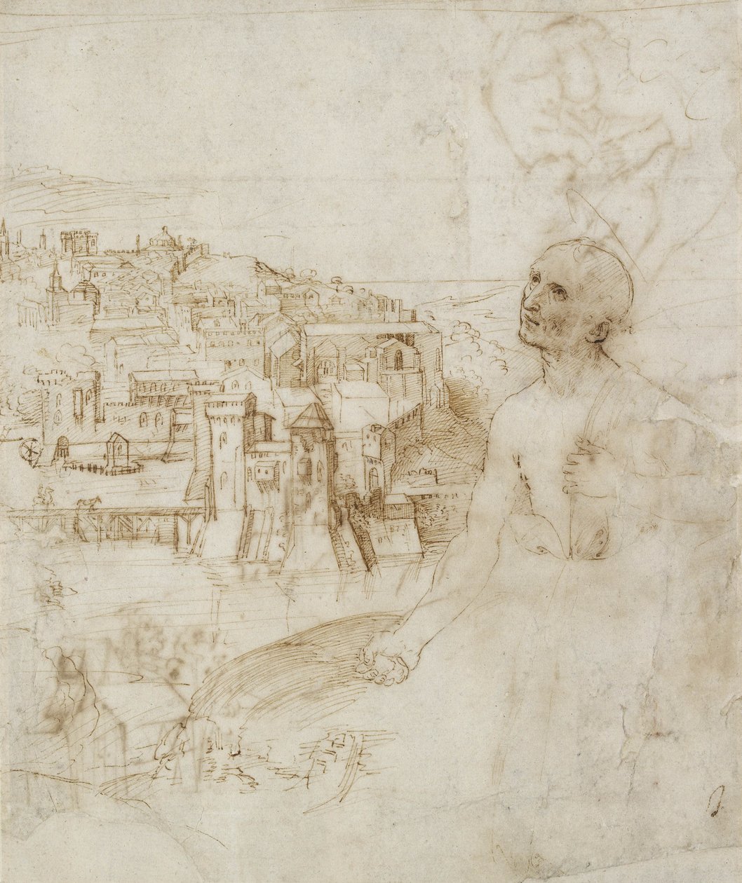 Uitzicht op de stad Perugia, met de boetvaardige St. Jerome op de voorgrond, 1504 door Raffaello Sanzio Raphael