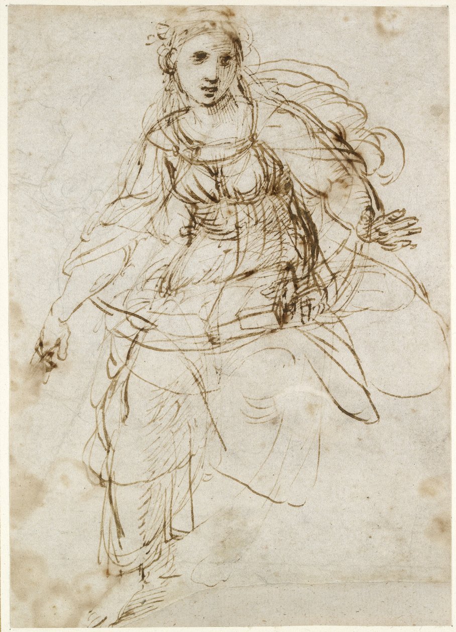 Recto: Allegorisch Figuur van Theologie, WA1846.195 door Raffaello Sanzio Raphael
