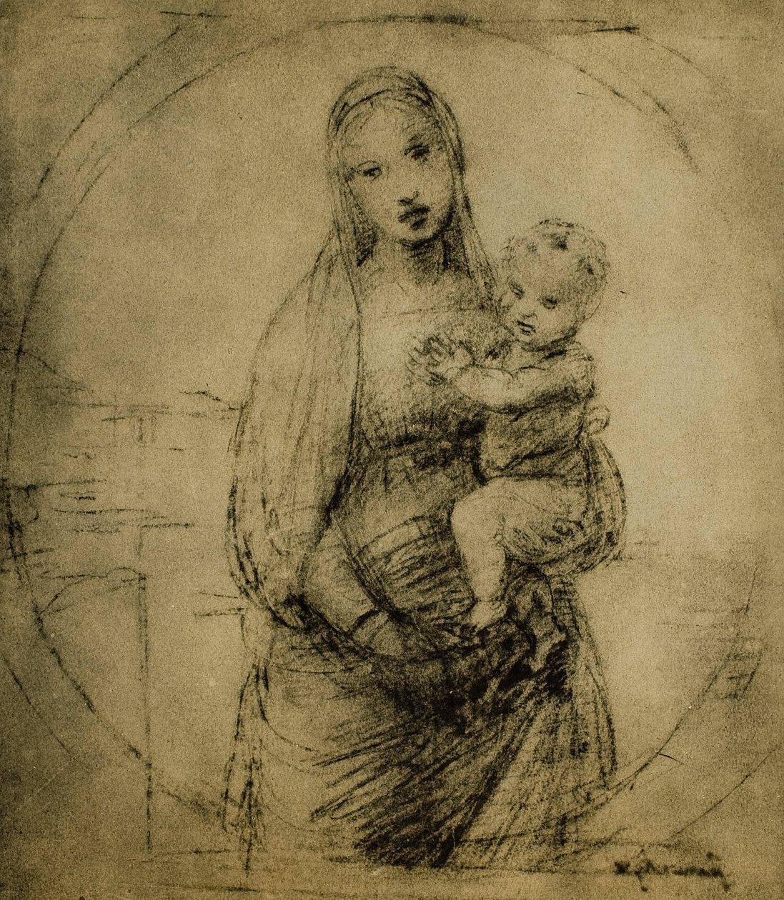 Studie voor de Madonna van de Groothertog, tekening door Raphael. Gabinetto dei Disegni e delle Stampe, Uffizi Gallery, Florence door Raffaello Sanzio Raphael