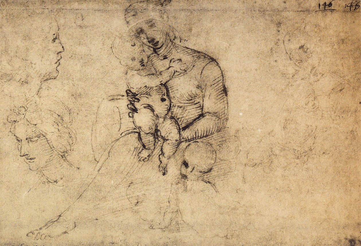 Studie van Madonna en Kind door Raffaello Sanzio Raphael
