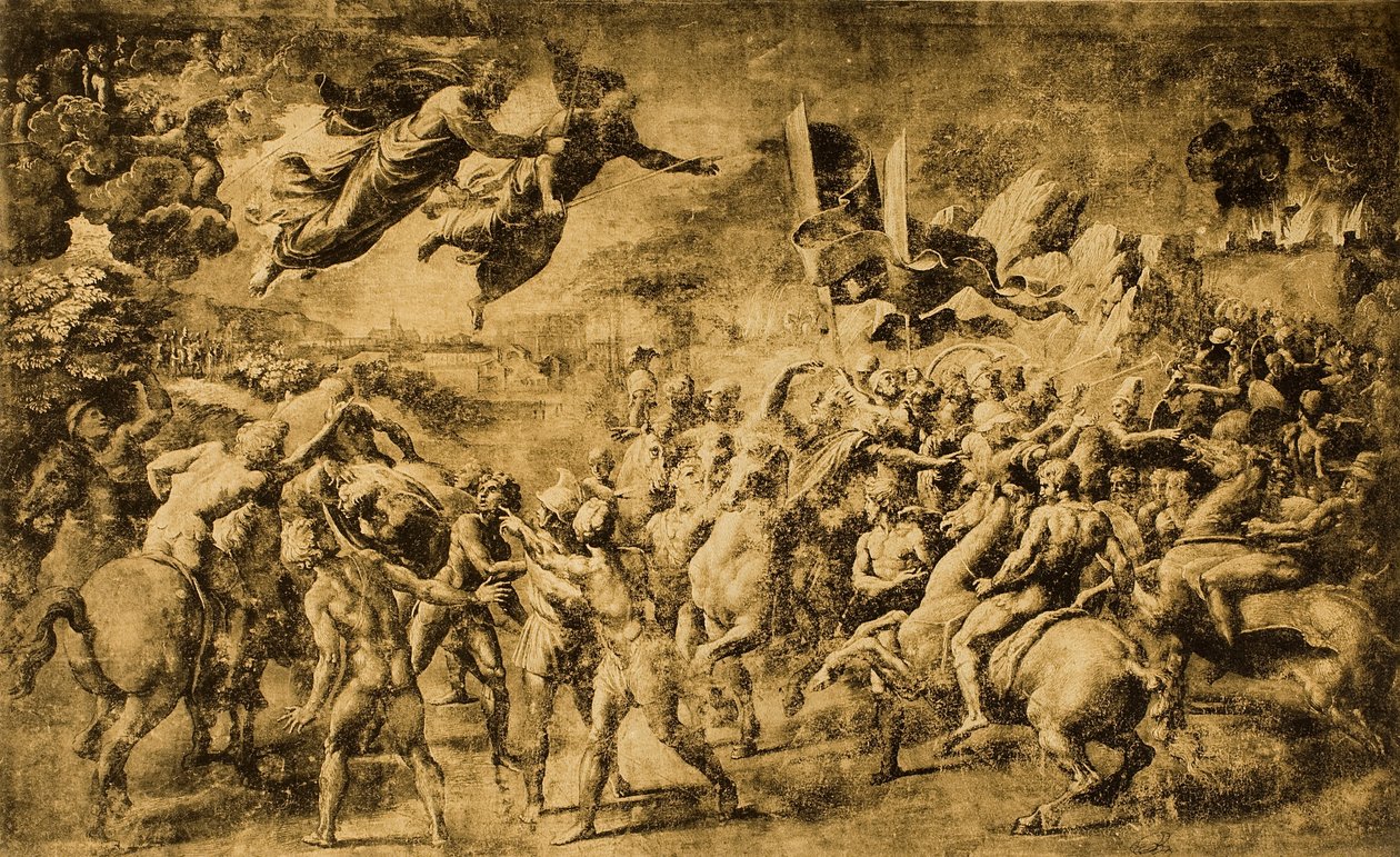 De heiligen Petrus en Paulus verschijnen aan Attila door Raffaello Sanzio Raphael