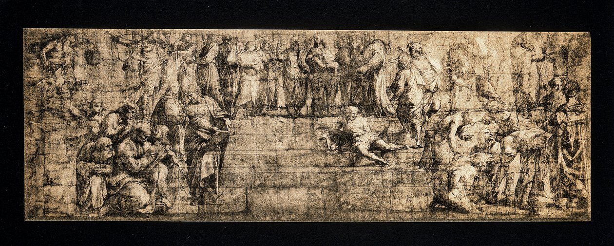 Facsimile kopie van de cartoon voor De School van Athene door after Raphael