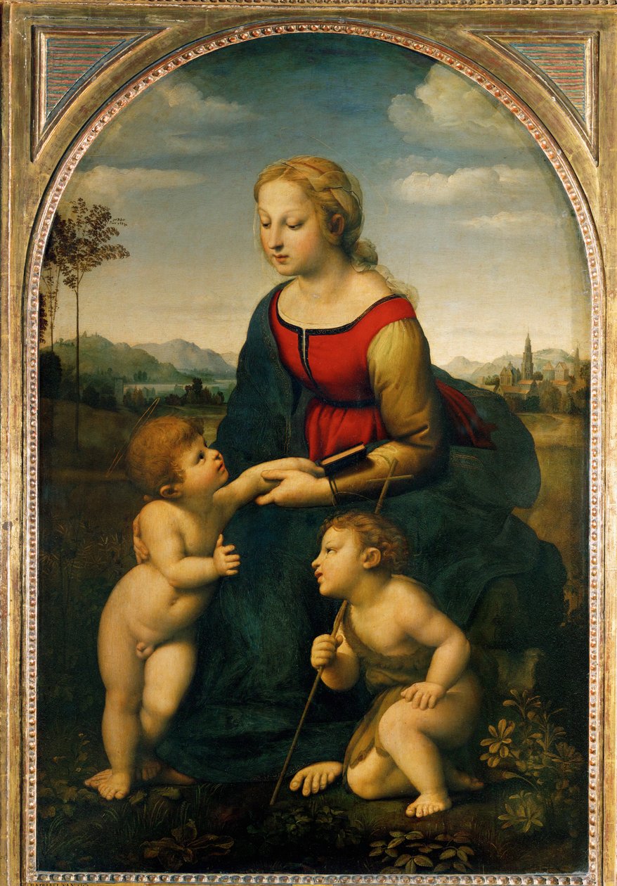 De Maagd en het Kind met de kleine Johannes de Doper, zei ... door Raphael (1483 1520)