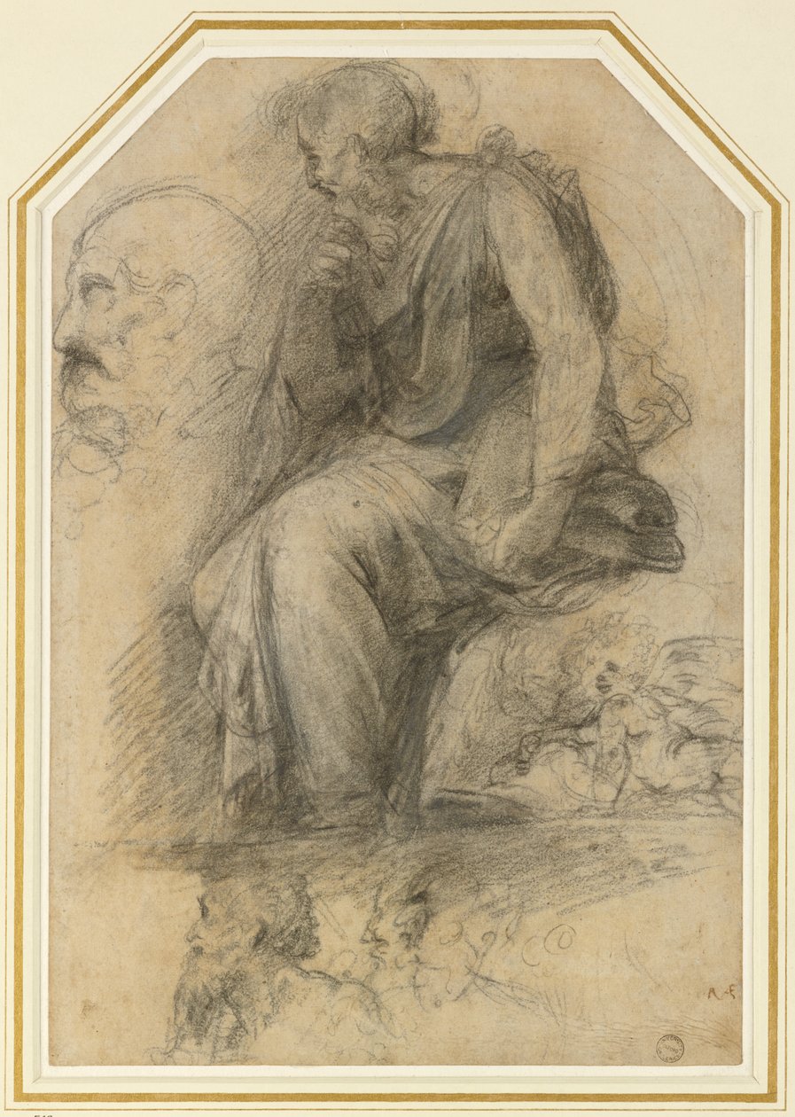 Een mannelijke heilige, zittend (St. Paulus): Studie voor de Disputa, WA1846.189 door Raphael