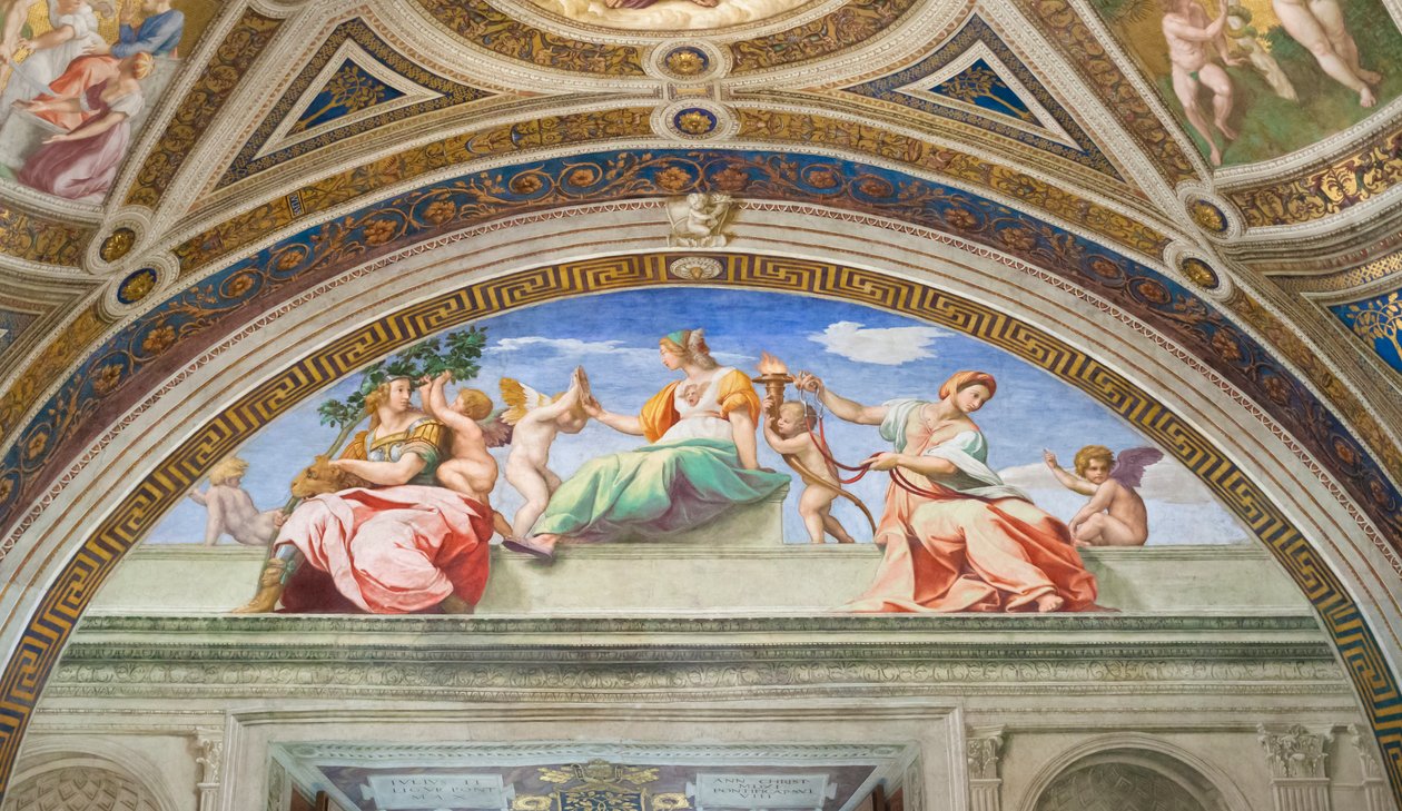 Kardinale en theologische deugden door Raphael (1483-1520)