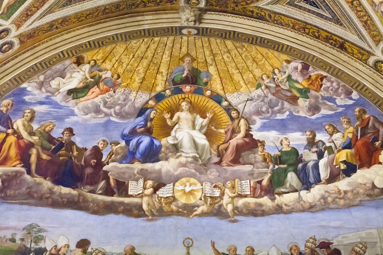 Dispuut over het Heilig Sacrament (detail) door Raphael (1483 1520)
