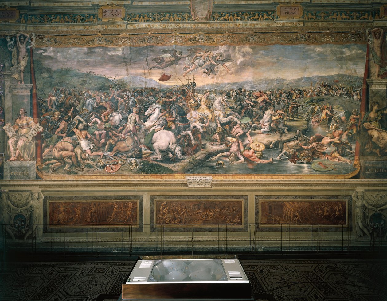 Fresco door Raffaello Sanzio en volgelingen (1517-1524), dat de Slag bij Ponte Milvio afbeeldt, Sala di Costantino, Vaticaanse kamers, Vaticaans paleis, Vaticaanstad door Raphael