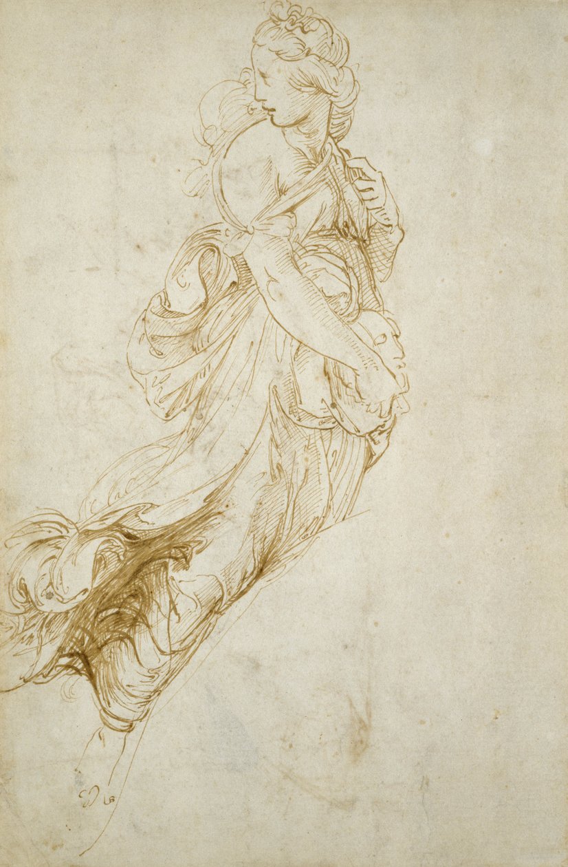Studie voor de figuur van Melpomene door Raphael