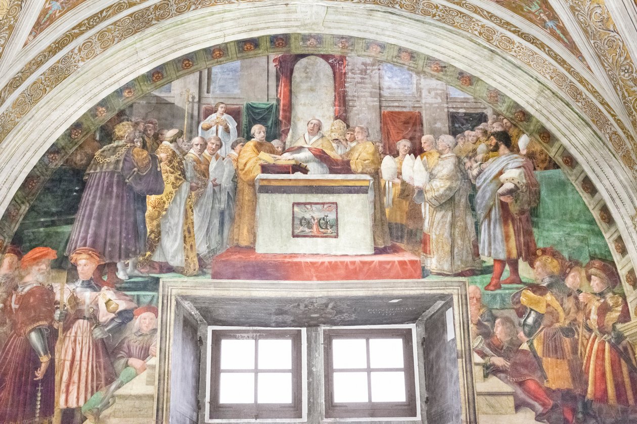 De eed van Leo III, kamer van de brand in het Borgo door Raphael (1483-1520)