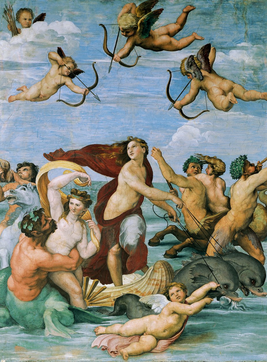 Triomf van Galatea door Raphael, fresco, 295x225 cm, Villa Farnesina, Hal van Galatea, Rome, circa 1511 door Raphael