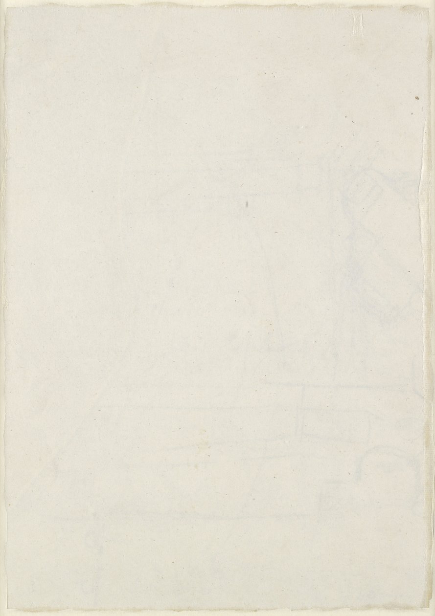 Verso: Kleine architecturale schetsen inclusief een kruisvormig grondplan, WA1846.160 (pen & bruine inkt over blinde stylus, enkele sporen van lood of krijt) door Raphael