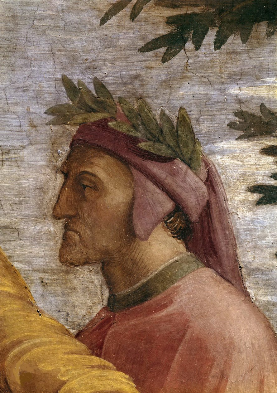 Disputa. Detail: Dante Alighieri Fresco in Stanza della Segnatura, ca. 1510-1511 door Raphael
