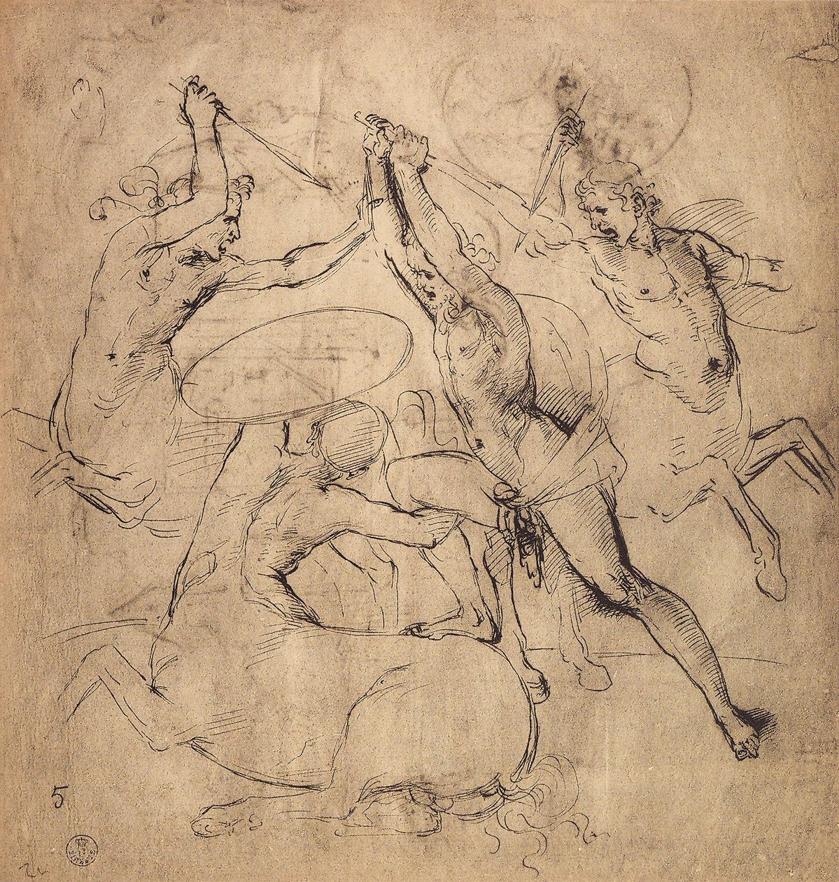 Hercules doodt de centaur; tekening door Raphael. Gabinetto dei Disegni e delle Stampe, Uffizi Gallery, Florence door Raffaello Sanzio Raphael