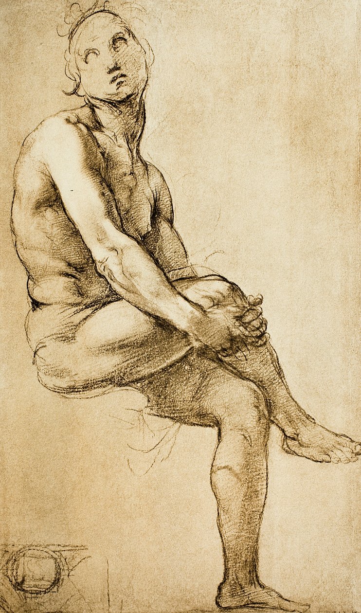 Studie van een menselijke figuur, tekening door Raphael, Kabinet van Tekeningen en Prenten, Uffizi Gallery, Florence door Raffaello Sanzio Raphael