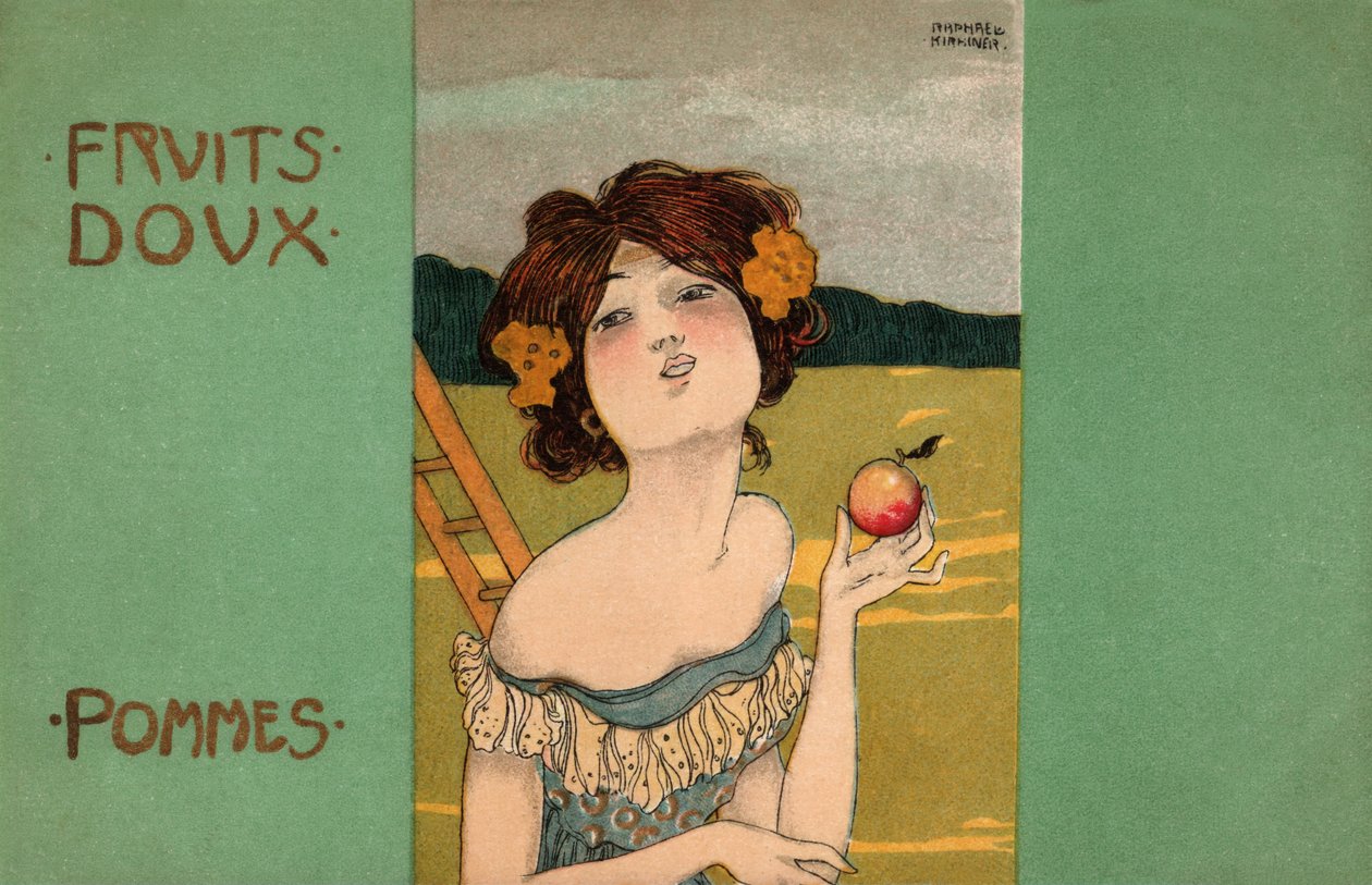 Appels plukken, ca 1900 (illustratie) door Raphael Kirchner