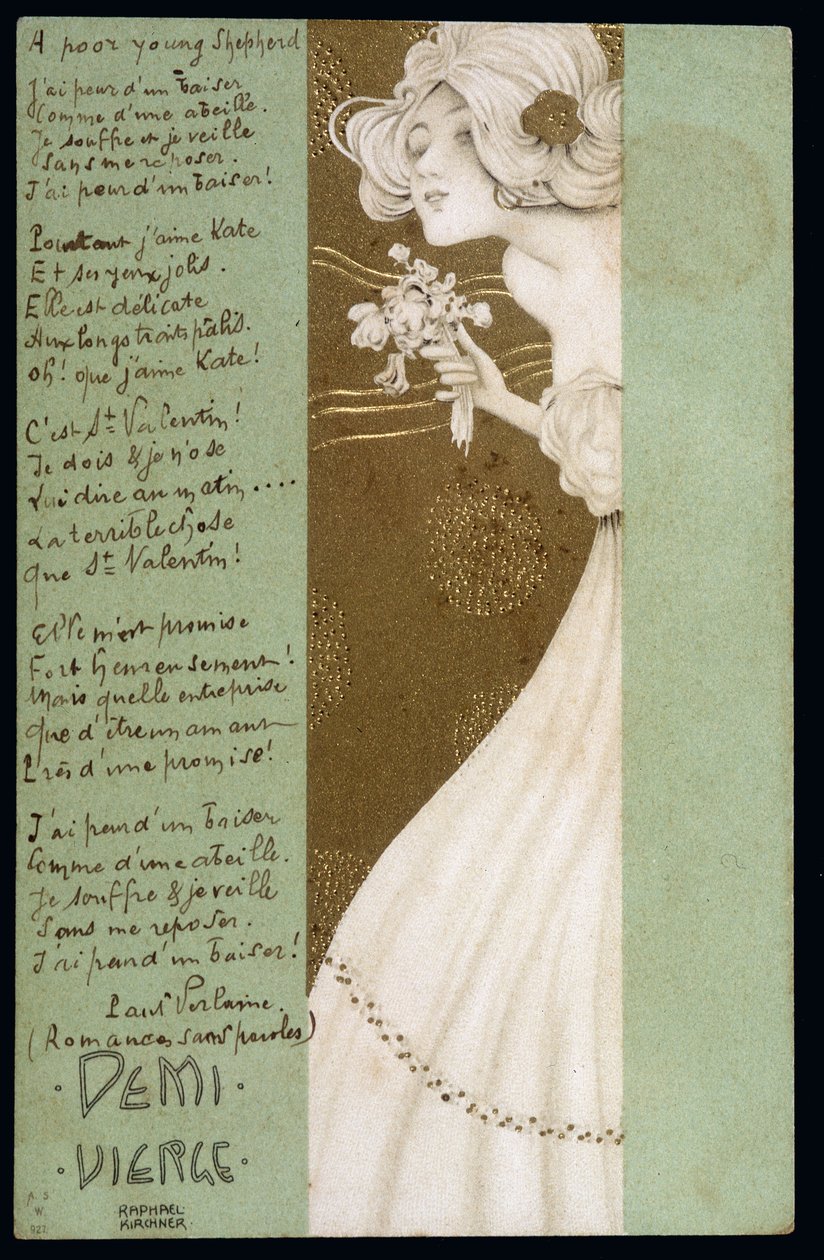 Half maagd en gedicht door Paul Verlaine - ansichtkaart, door Raphael Kirchner (1876-1917), begin 20e eeuw door Raphael Kirchner