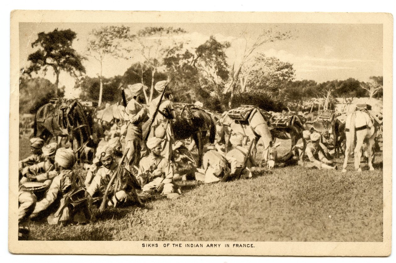 Sikhs van het Indiase leger in Frankrijk, 1914-15 (sepia foto) door Raphael Tuck and Sons