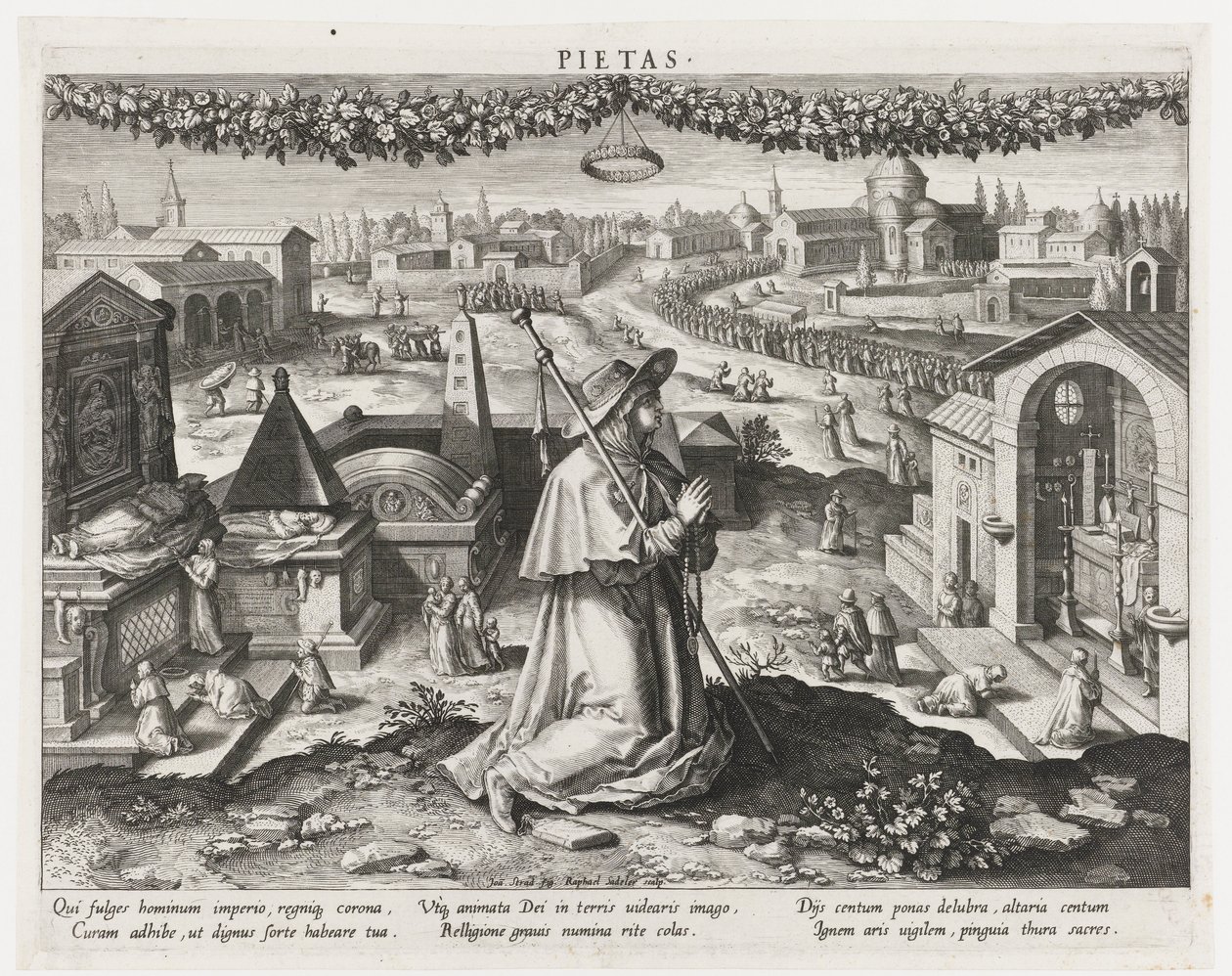 Pietas als de personificatie van de vroomheid (Belangrijkste bezigheden van een prins) door Raphaël Sadeler (I)