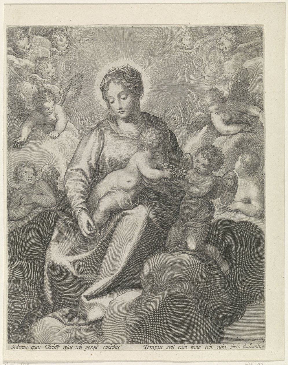 Maria met het Christuskind in de wolken door Raphaël Sadeler (II)