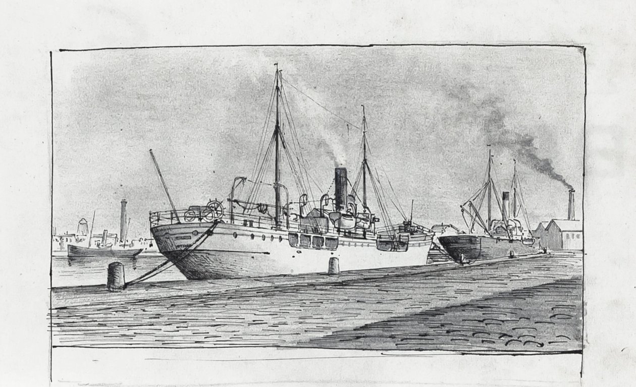 Bateaux a quai (inkt op papier) door Raymond Bonnefon