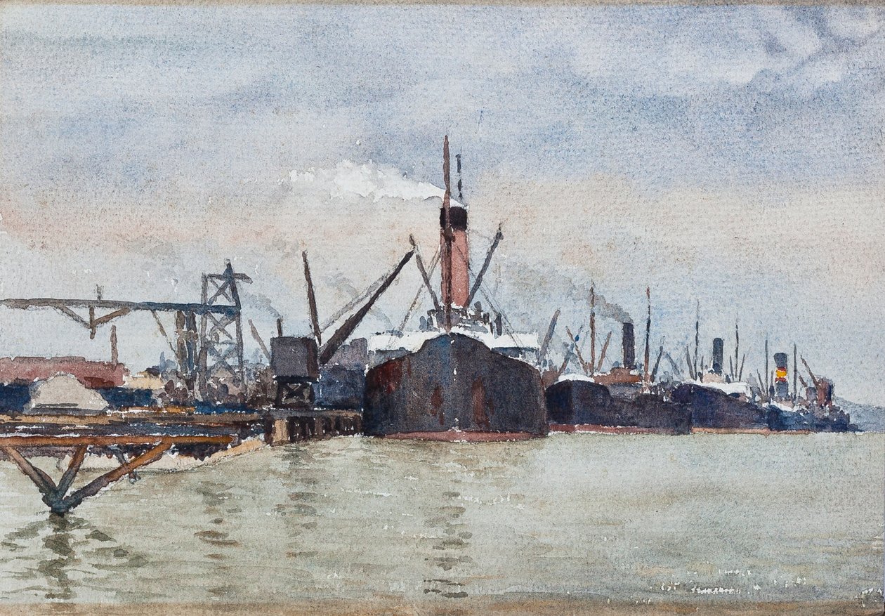 Boten aan kade, Bordeaux (gouache) door Raymond Bonnefon