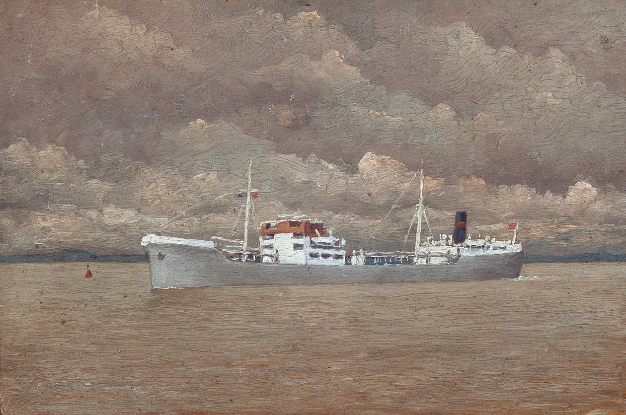 Vracht op de monding van de Gironde met stormachtige lucht (olieverf op hout) door Raymond Bonnefon