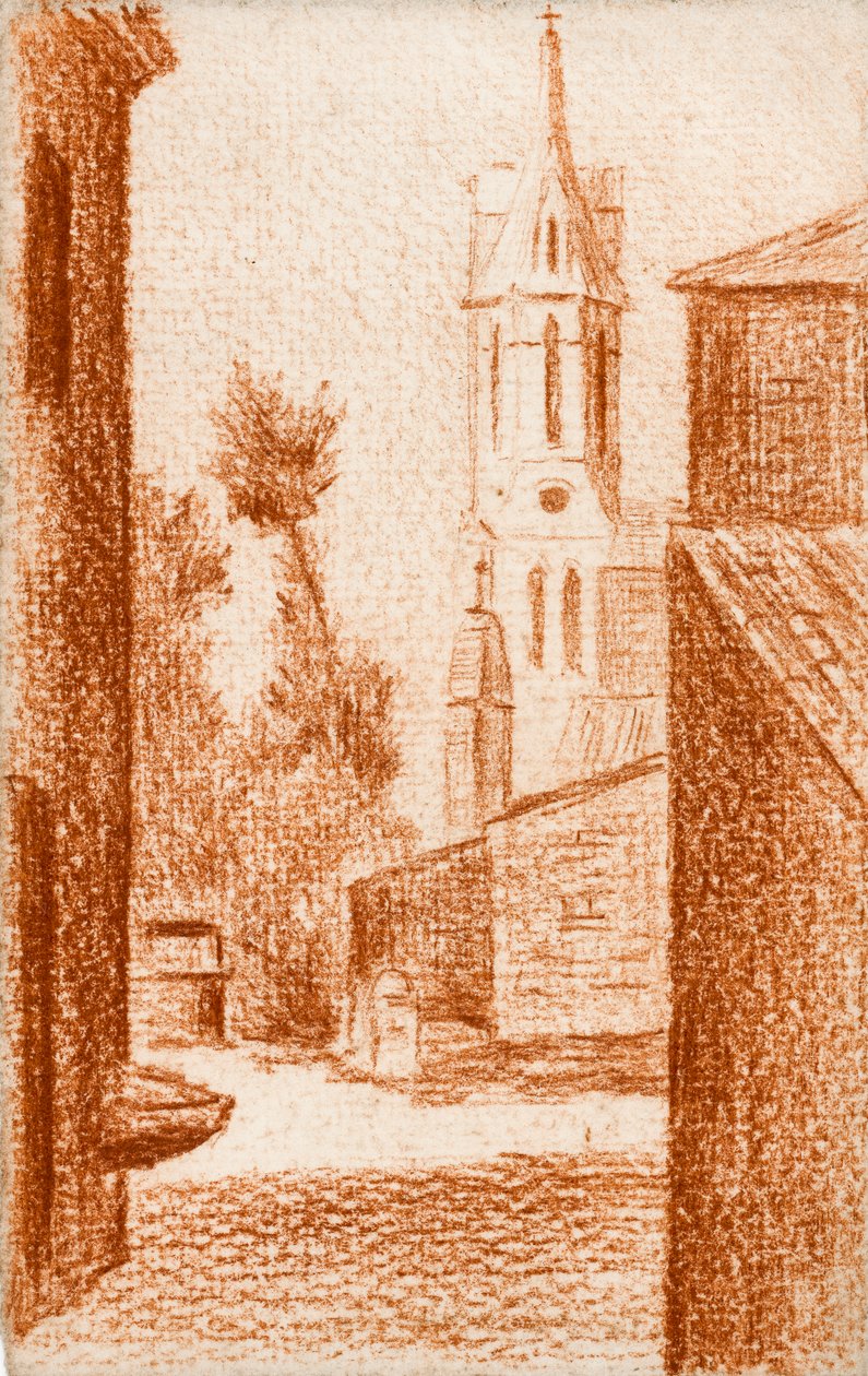 Kerk (rood krijt op papier) door Raymond Bonnefon