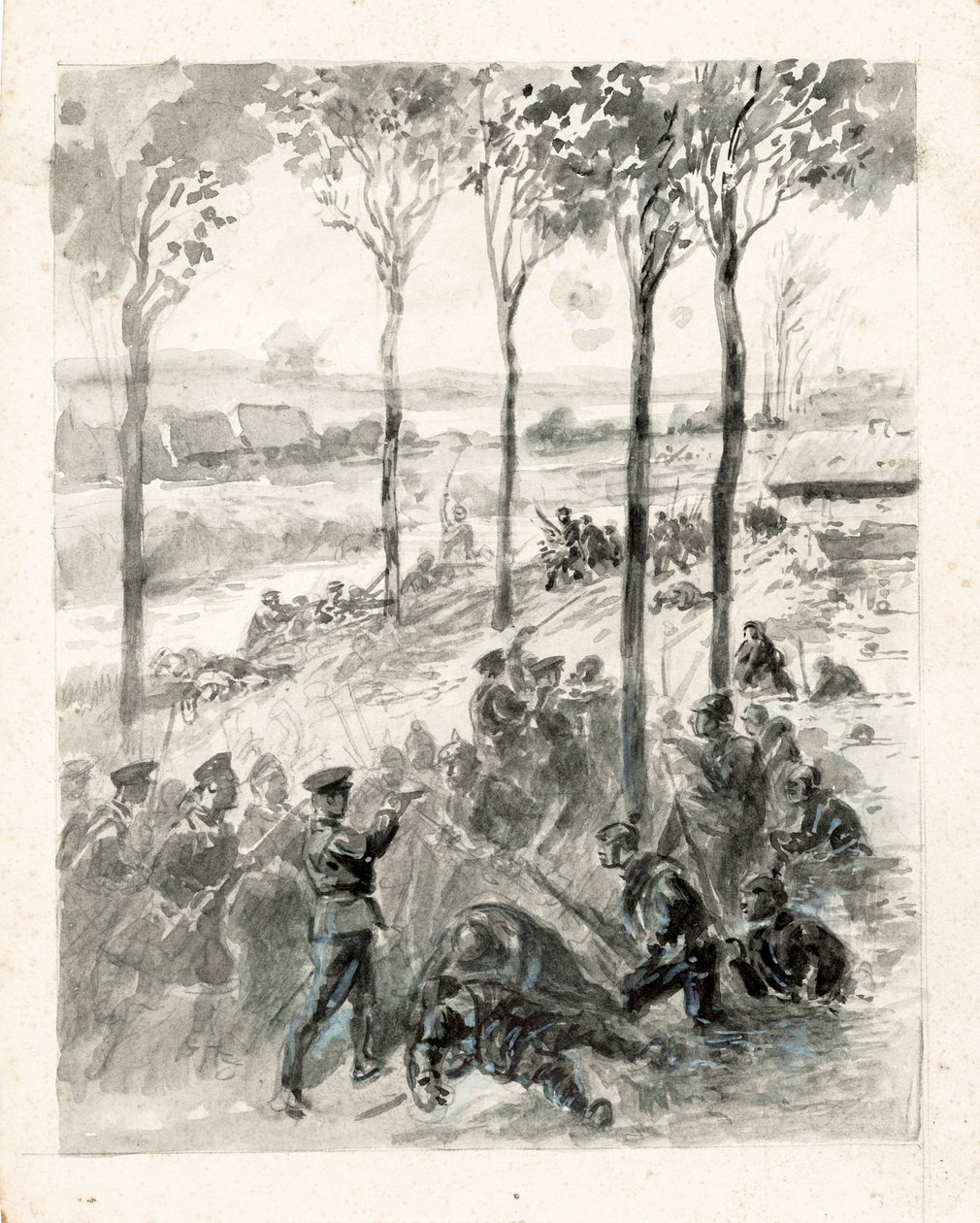 Close combat tussen Fransen en Duitsers (inkt op papier) door Raymond Bonnefon