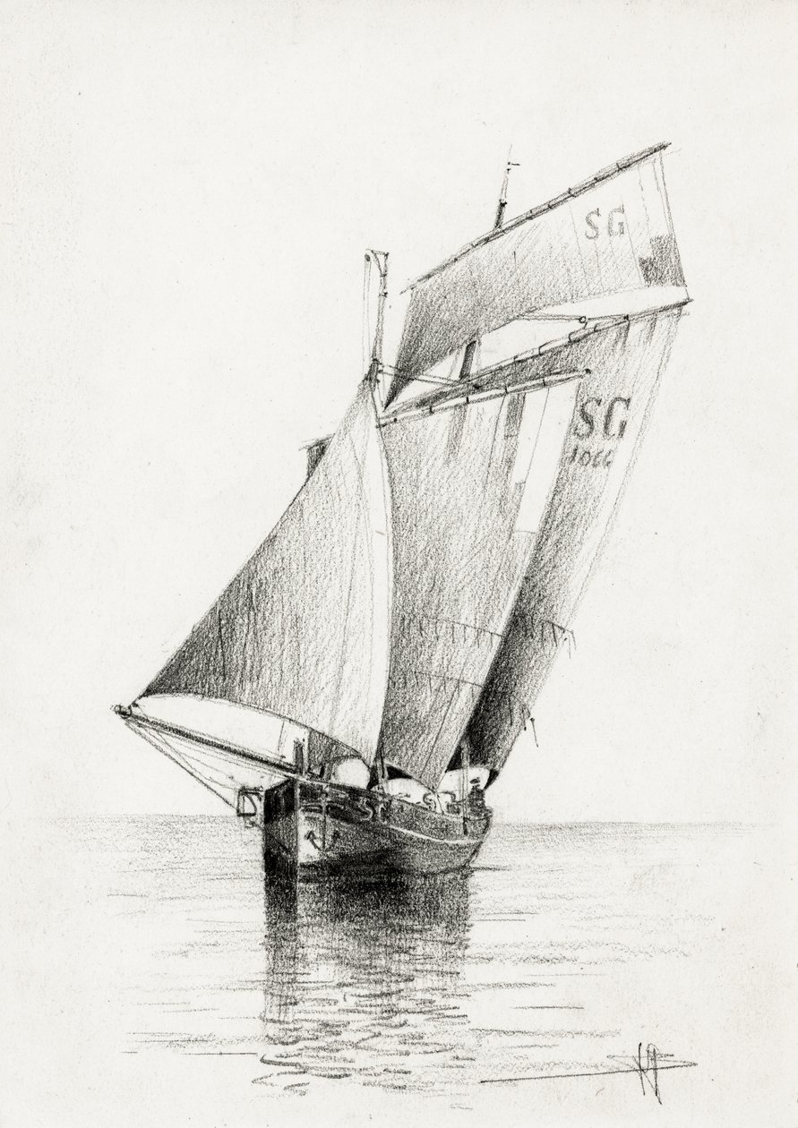 Gabares aan de monding van de Gironde (Houtskool) door Raymond Bonnefon