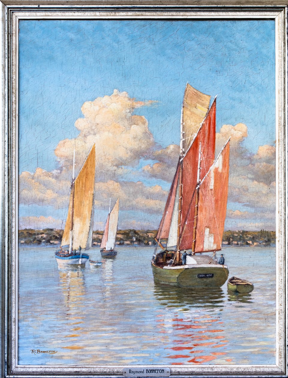 Gabarres aan de monding van de Gironde (olieverf op hout) door Raymond Bonnefon