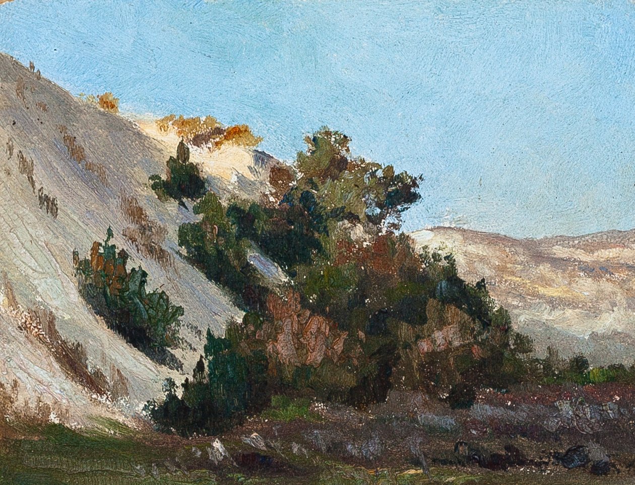 Landschap met duinen, Atlantische Oceaan (olieverf op karton) door Raymond Bonnefon