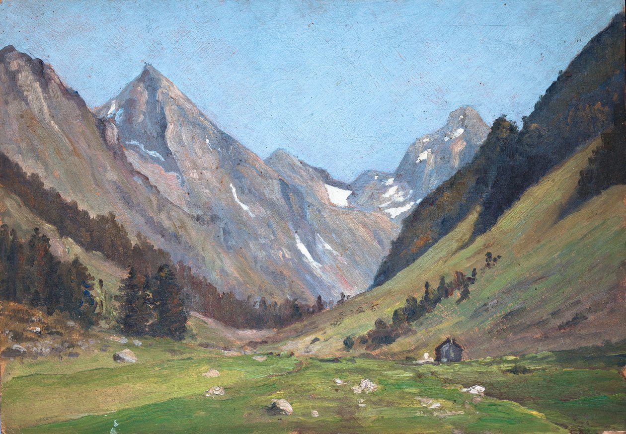Berglandschap in de Pyreneeën (olieverf op hout) door Raymond Bonnefon