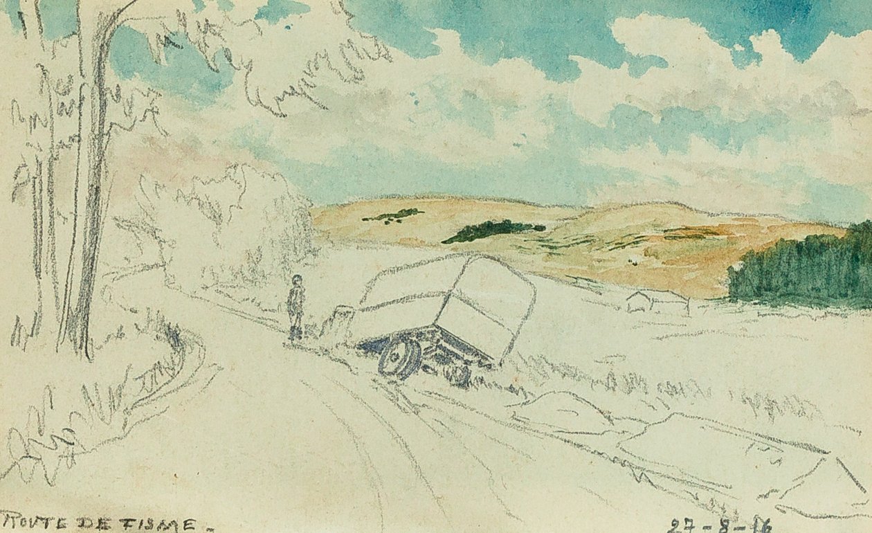 Route de Fisme - 27/8/16 (potlood en gouache) door Raymond Bonnefon