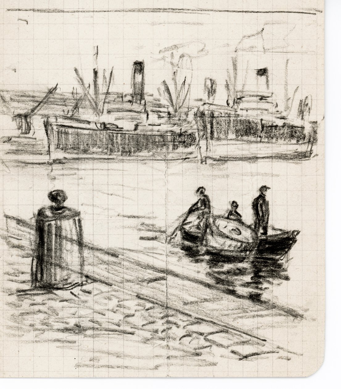 Matrozen en boten, haven van Bordeaux (tekening) door Raymond Bonnefon