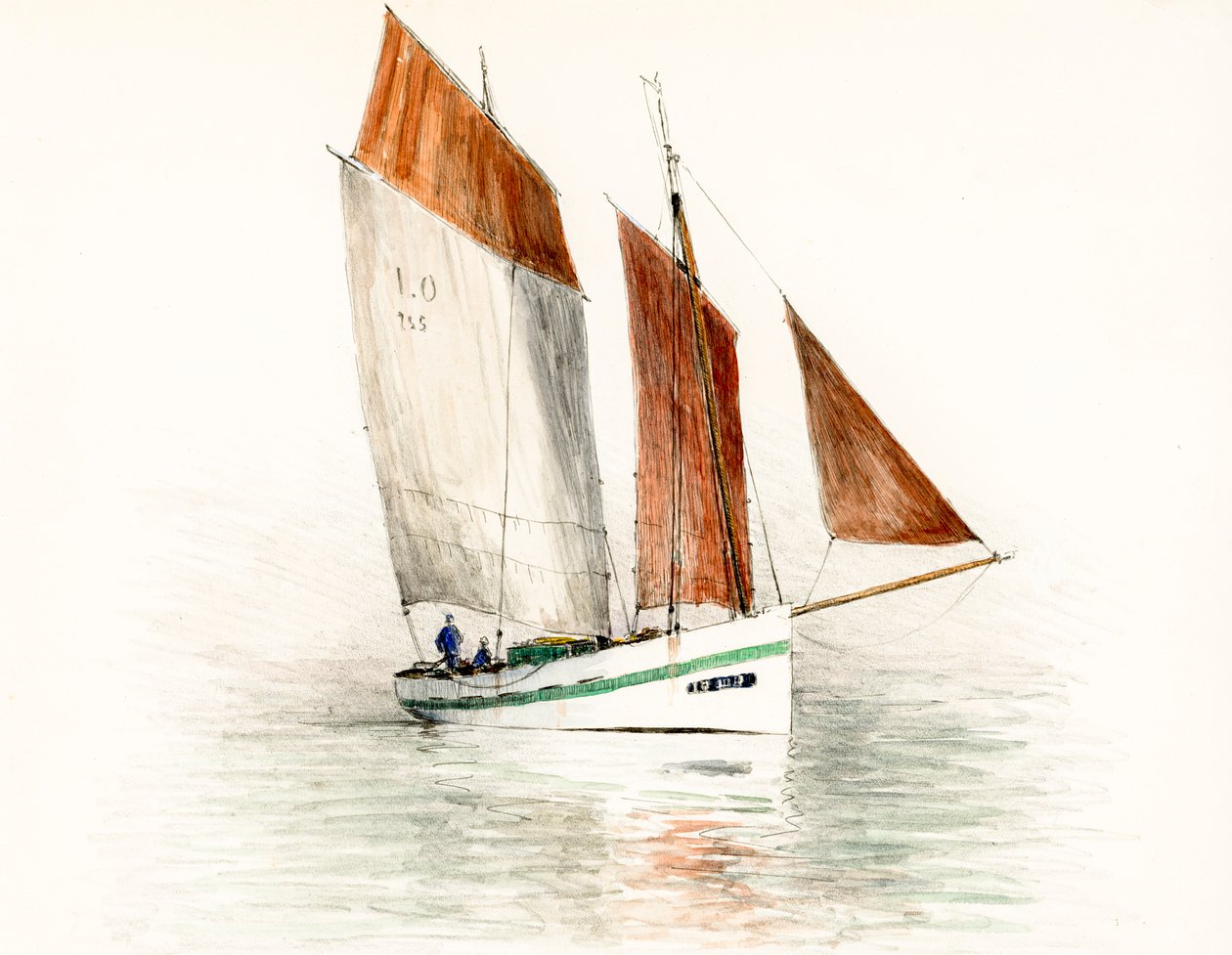 boot op de monding van de Gironde (gouache en houtskool) door Raymond Bonnefon