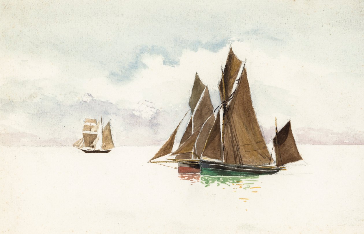 boten op de monding van de Gironde (aquarel) door Raymond Bonnefon
