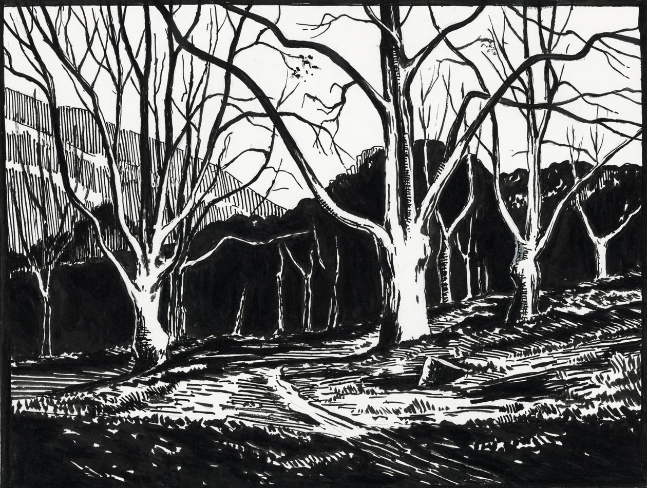 bos in de winter (linoleumsnede) door Raymond Bonnefon