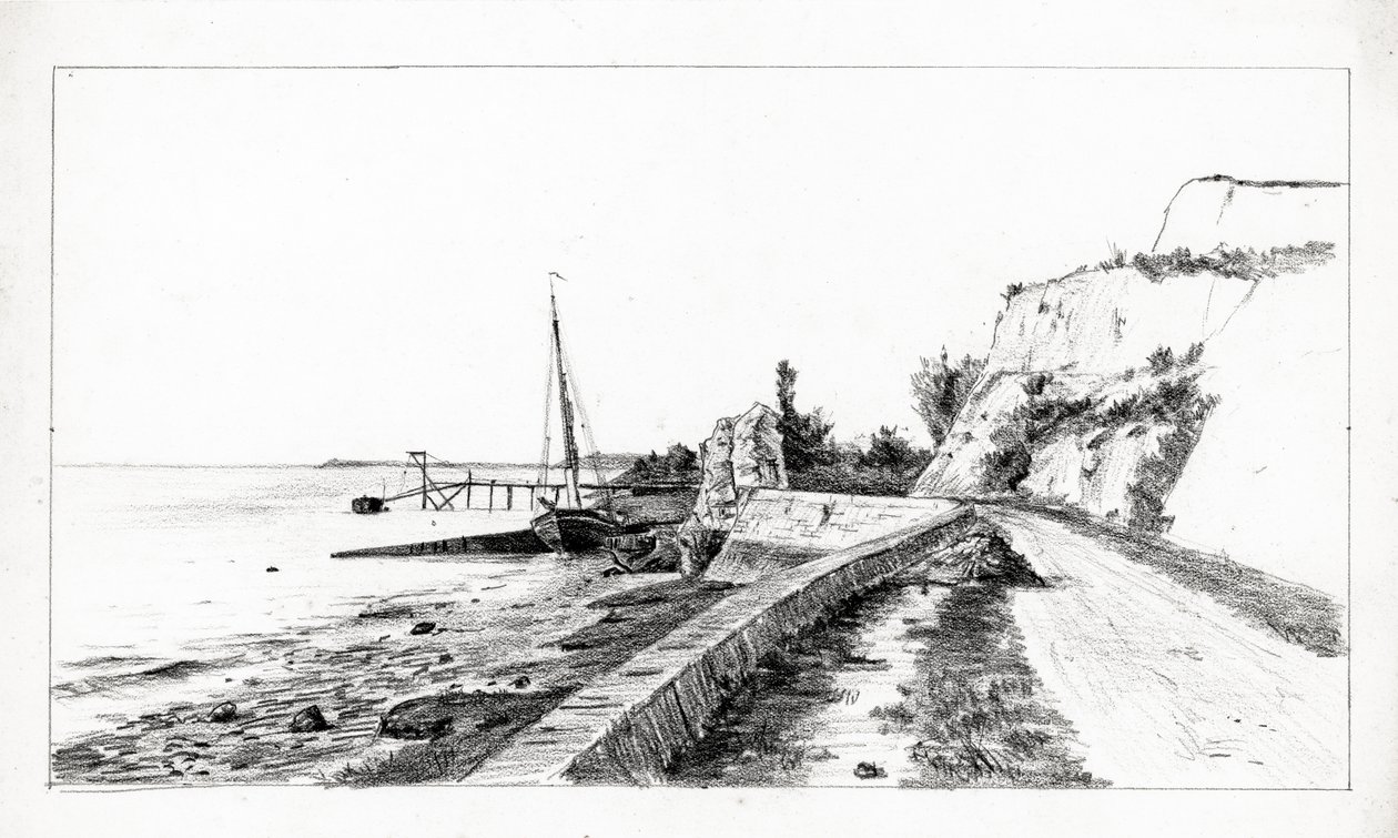 la Roque de Thau (houtskool en potlood) door Raymond Bonnefon