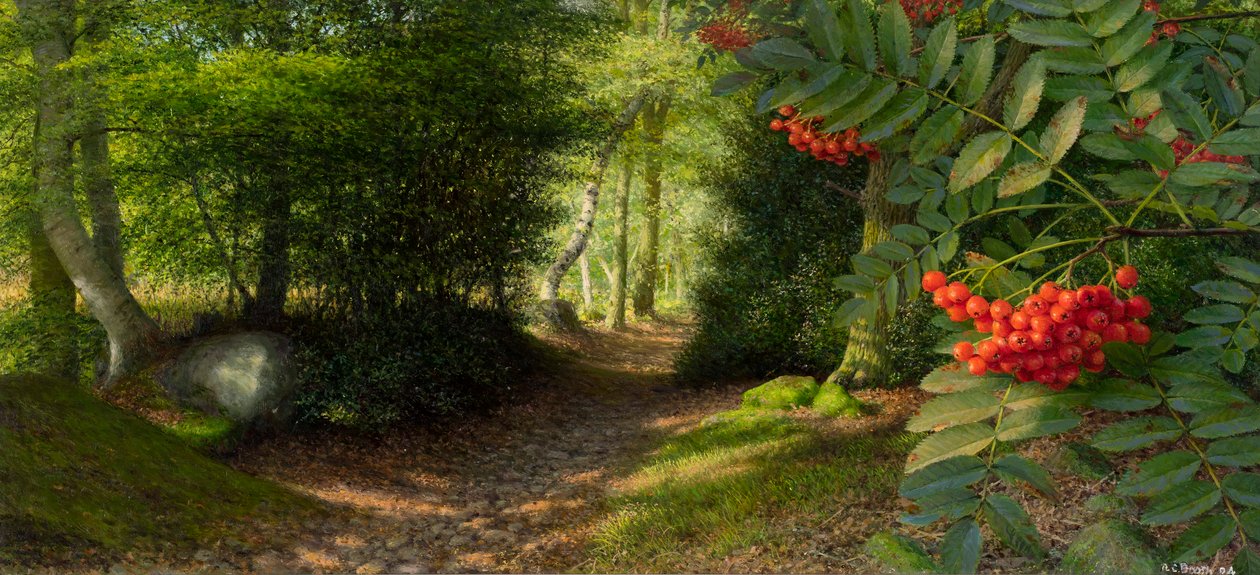 Septembermiddag aan de rand van Adel Woods, 2004 (olieverf op papier, opgeplakt op doek) door Raymond Booth