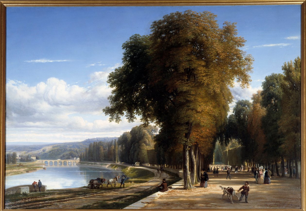 Wandeling naar Saint Cloud Park, schilderij door Raymond Esbrat (1809-1856), 1850 door Raymond Esbrat